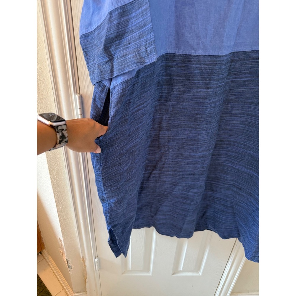La Fixsun Blue Linen Colorblock Midi Dress Lagenlook Oversized Made in USA Large - Picture 8 of 8